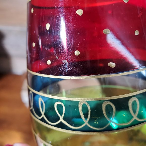 Vintage 90's Handpainted Crystal Christmas Bordeaux Wine Glasses - Pair - Picture 7 of 7